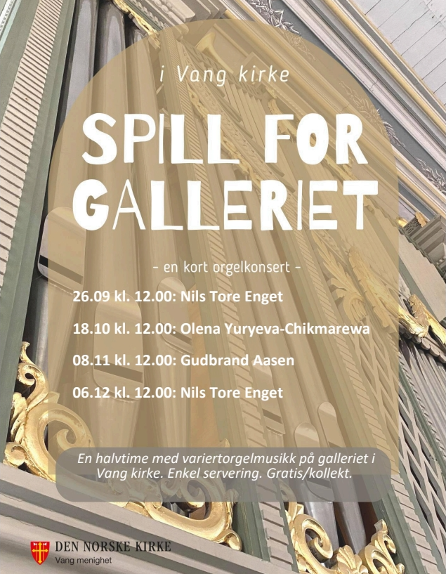 Plakat med datoer for orgelkonsertene i Vang kirke